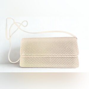 Whiting & Davis Elegant White Metal Mesh Clutch Crossbody Bag